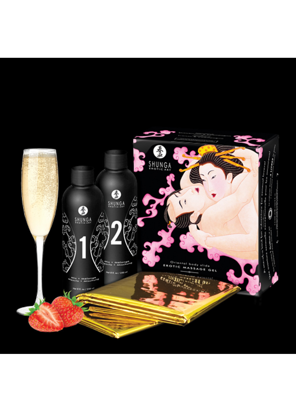 Гель для NURU массажа Oriental Body-to-Body - Sparkling Strawberry Wine плюс простыня Shunga (251876728)