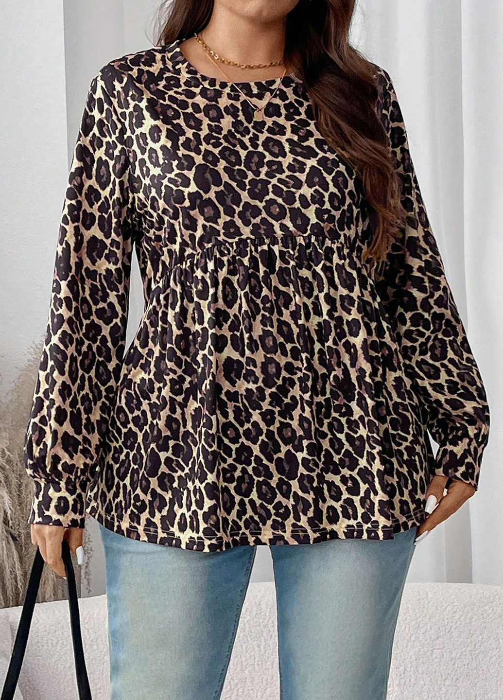 Коричневая блуза с баской SHEIN