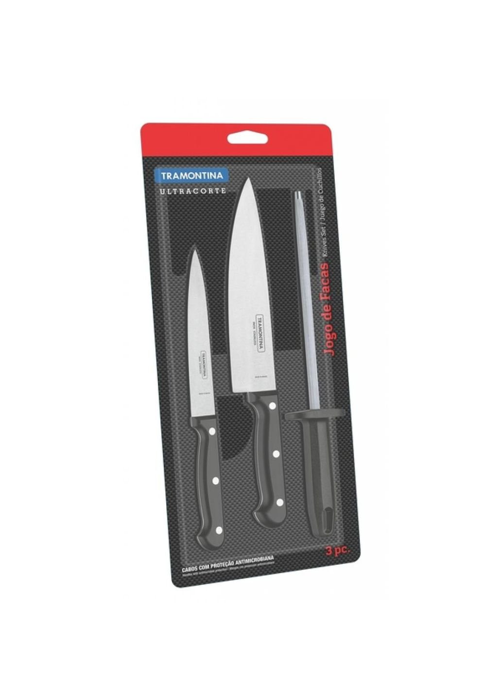 Набір ножів Ultracorte 3 предмети (2 ножі + мусат) (23899/072) Tramontina чорний,