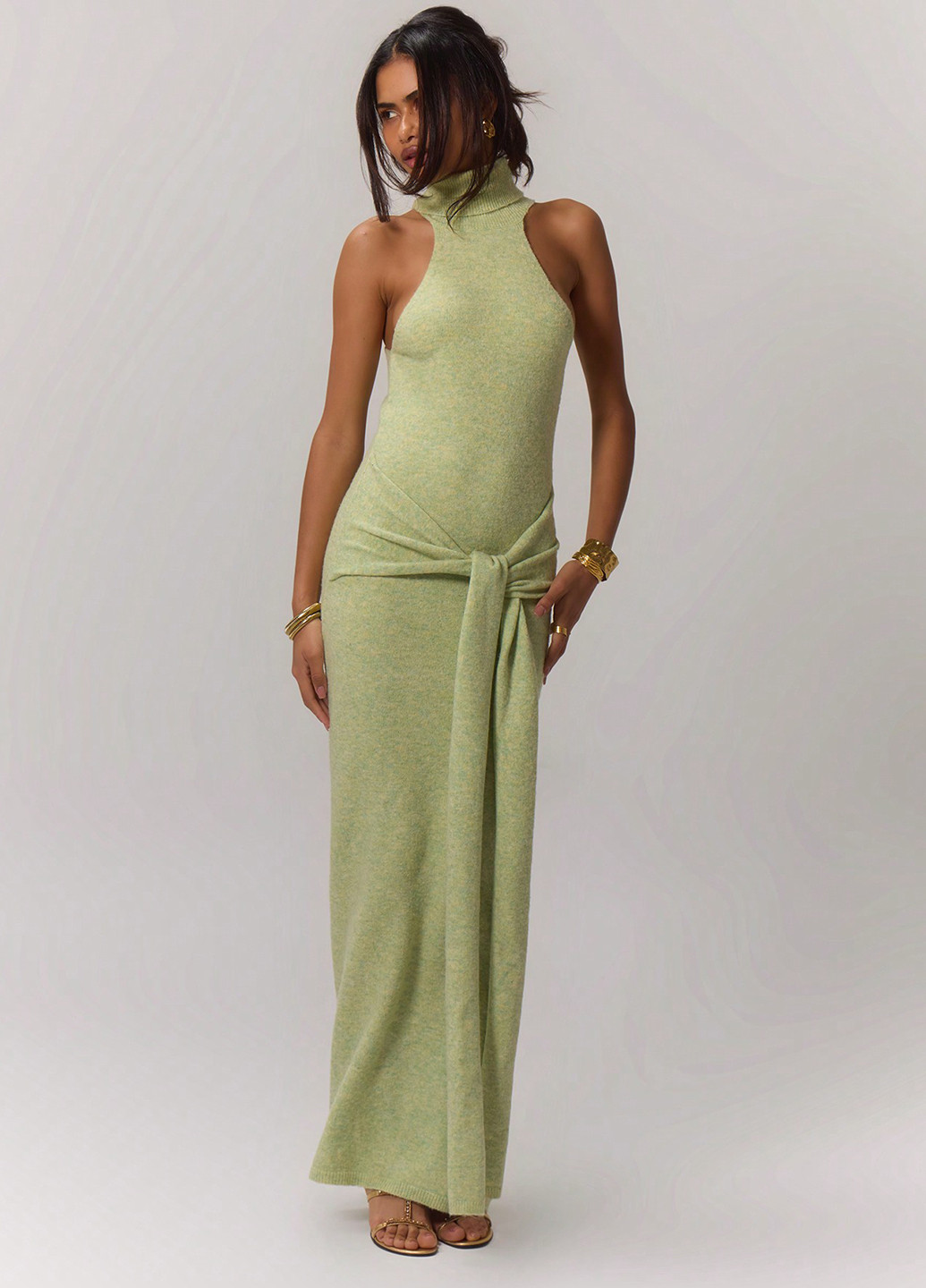 Светло-зеленое вечернее, кэжуал платье силуэтная, платье-свитер SHEIN однотонное