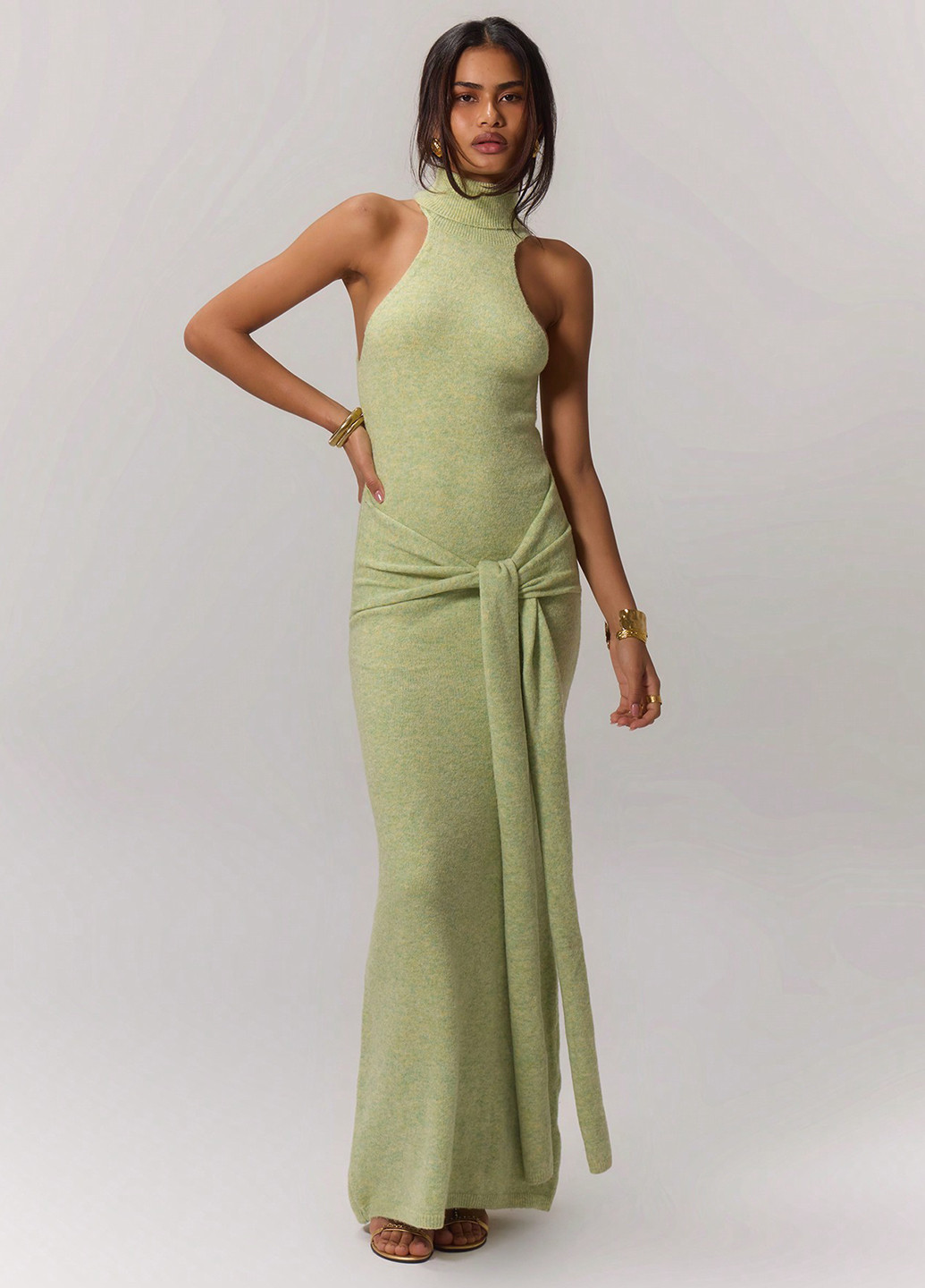 Светло-зеленое вечернее, кэжуал платье силуэтная, платье-свитер SHEIN однотонное