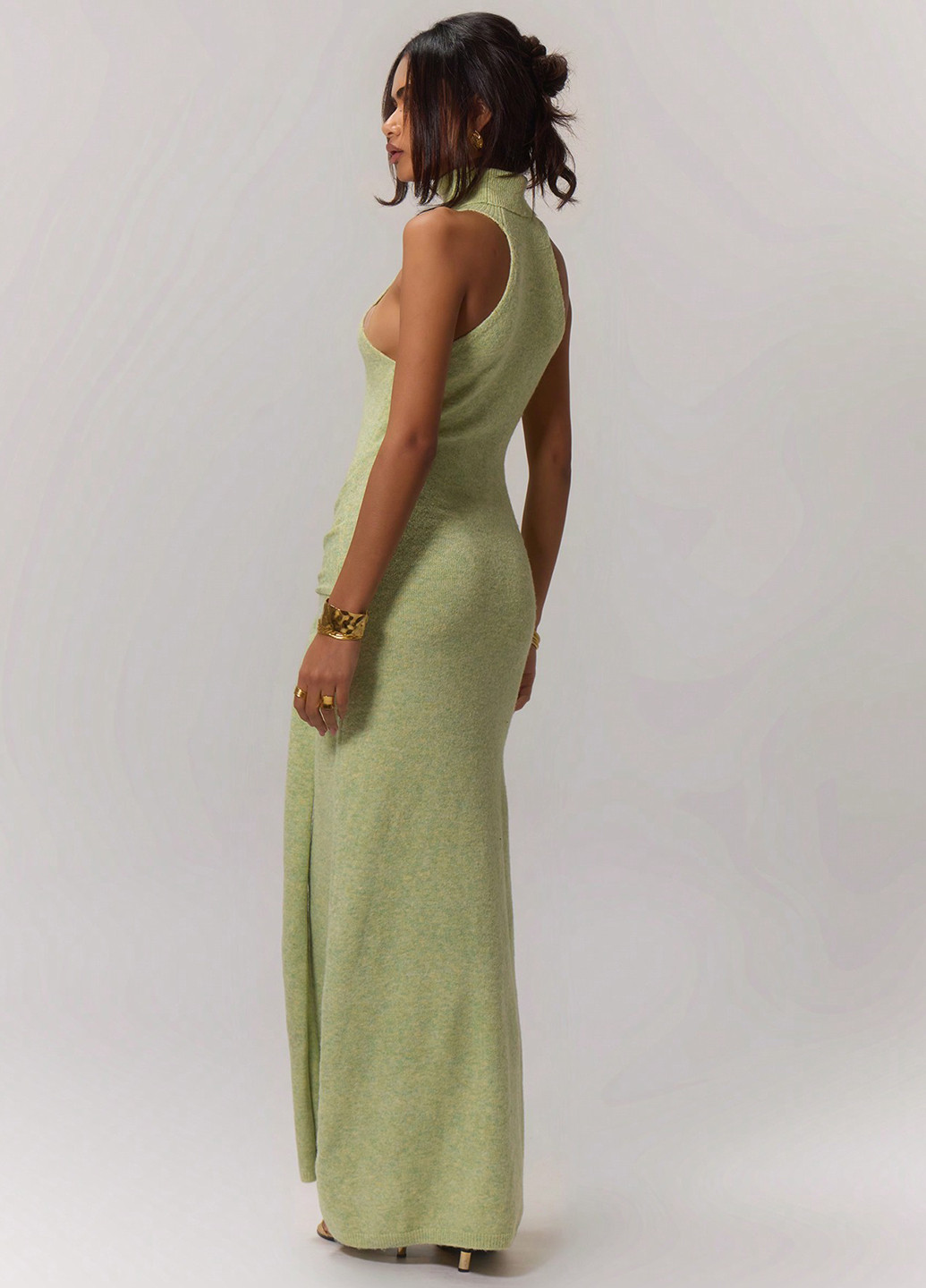 Светло-зеленое вечернее, кэжуал платье силуэтная, платье-свитер SHEIN однотонное