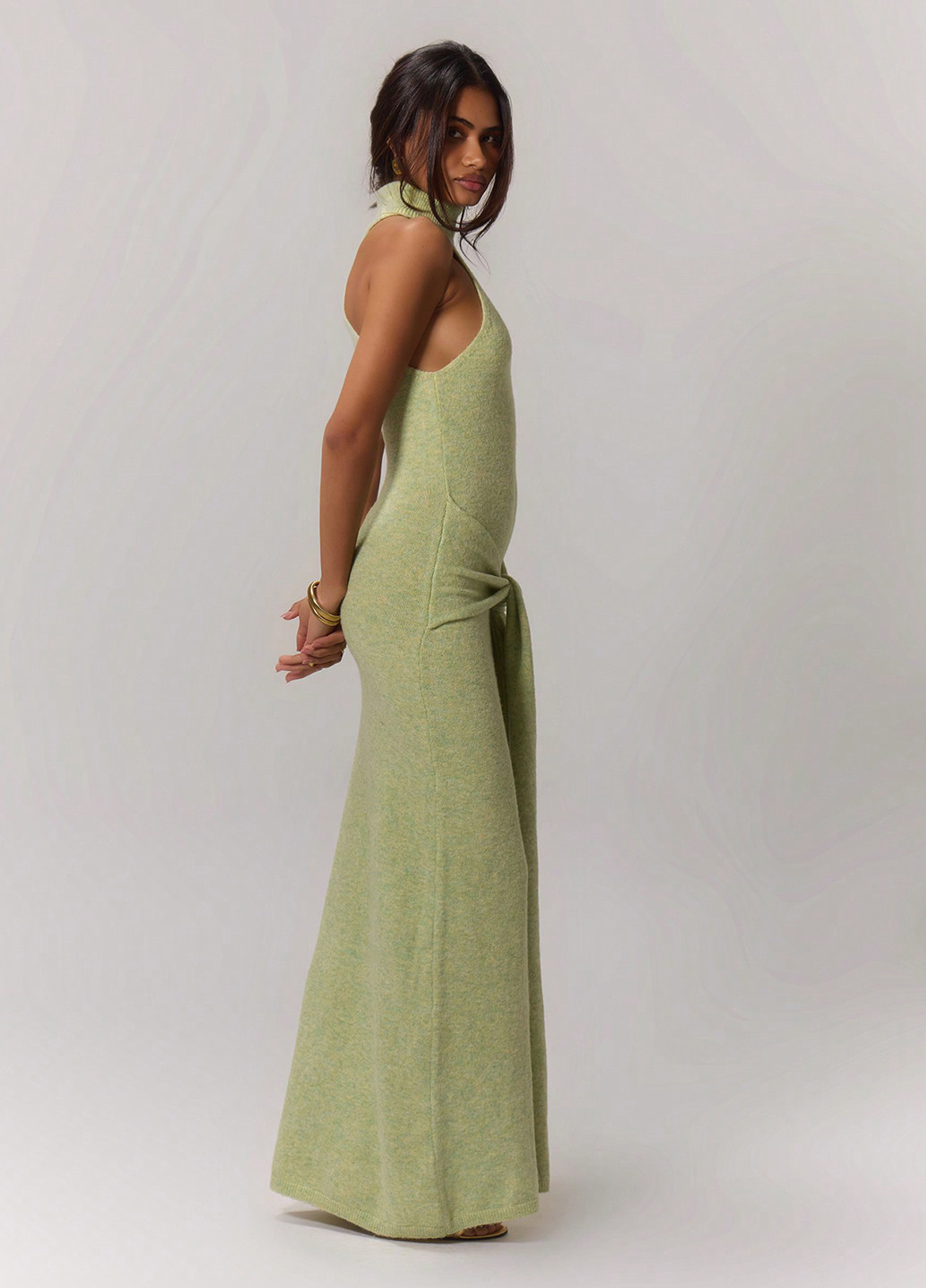 Светло-зеленое вечернее, кэжуал платье силуэтная, платье-свитер SHEIN однотонное