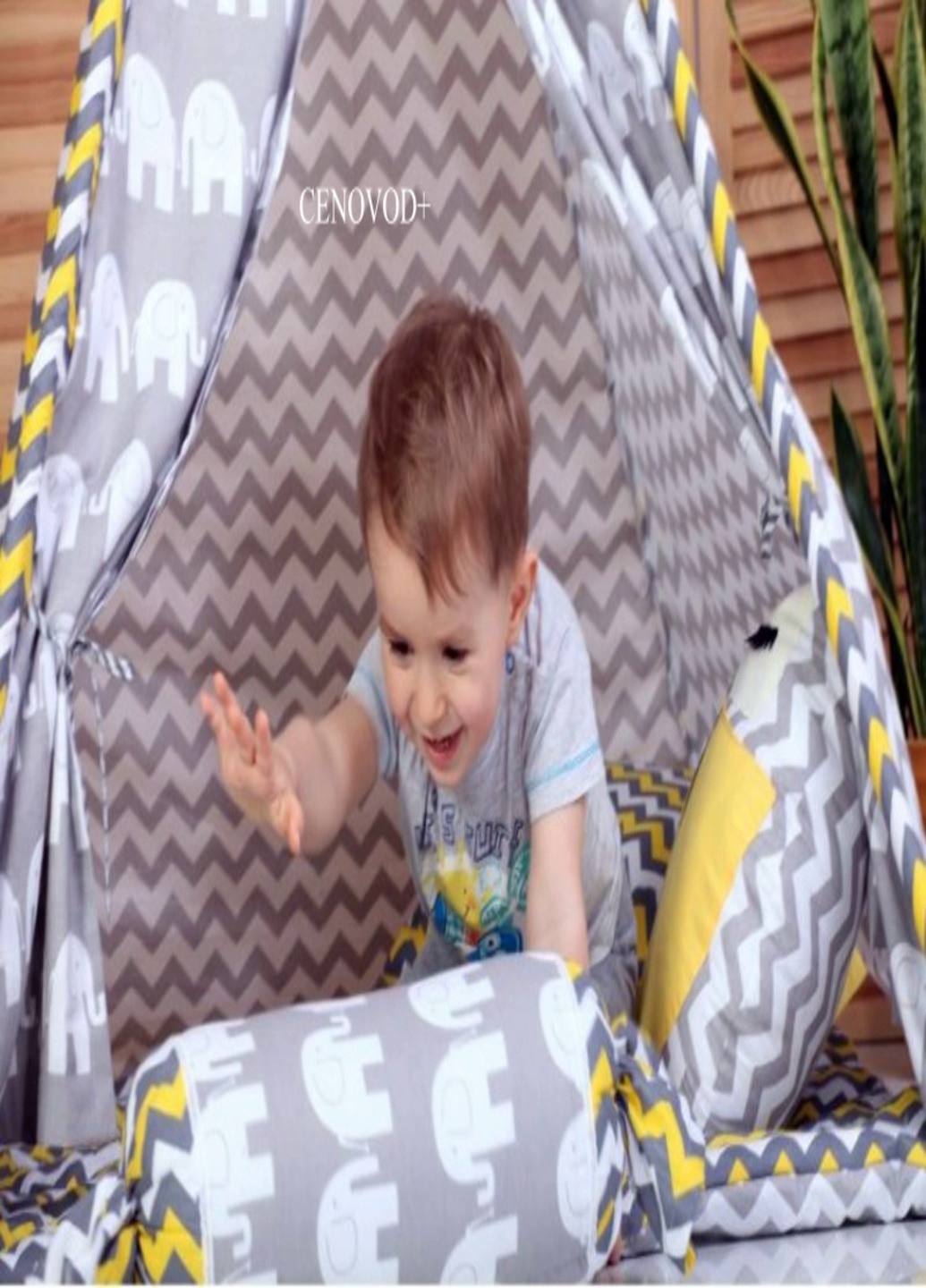 Дитяча ігрова палатка - вігвам будиночок для дітей з матрацом і подушками (87938533-Т) Жовтий з сірим Francesco Marconi (238135757)