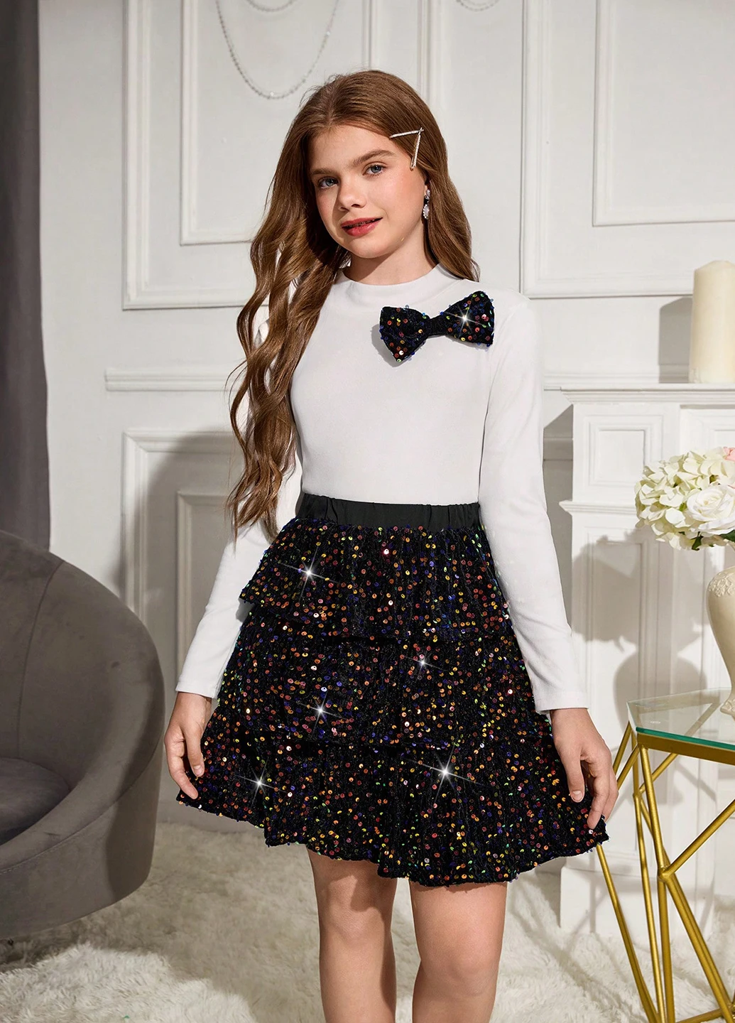 Комбинированный демисезонный костюм (лонгслив, юбка) SHEIN