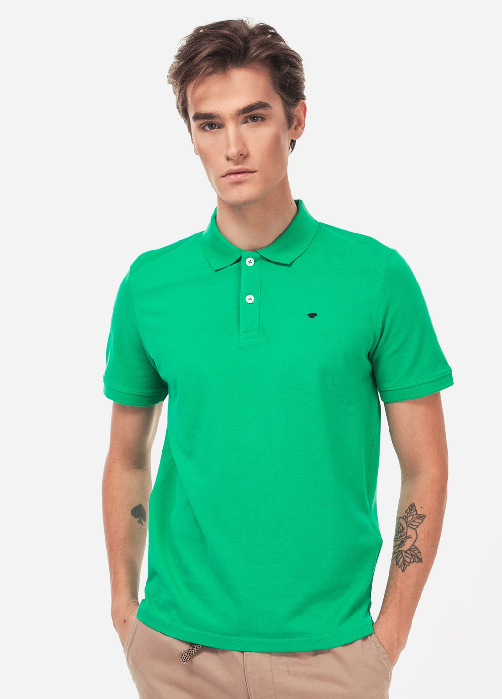 Зеленая футболка-поло для мужчин Tom Tailor однотонная