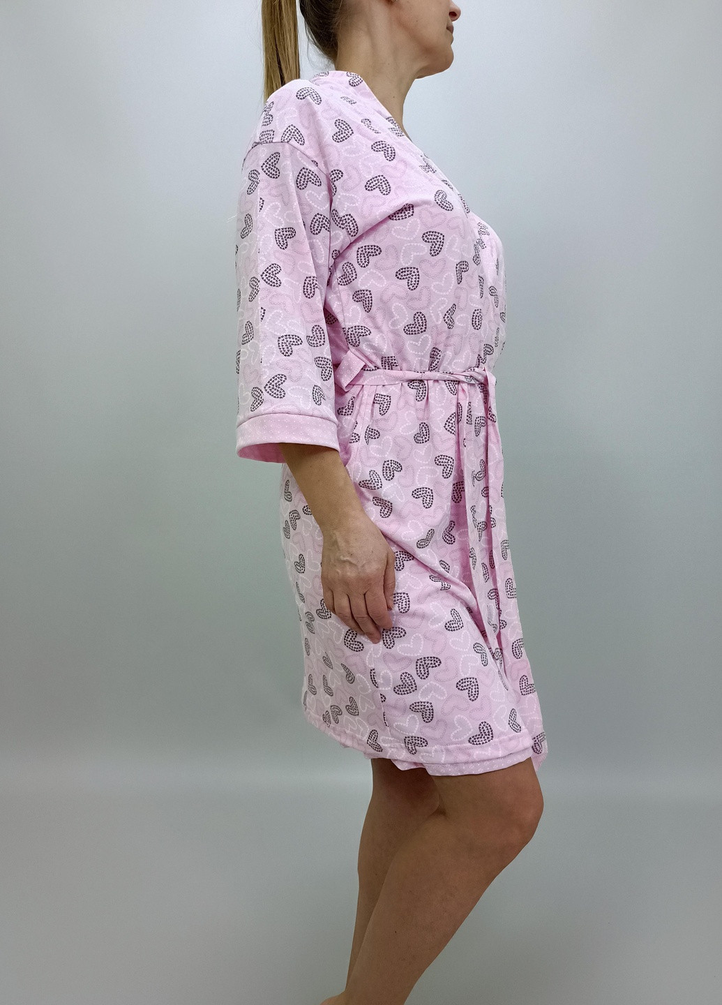Комплект для беременных и кормящих мам (халат + ночнушка) 56 Розовый No Brand сердечки темно-розовый кулир