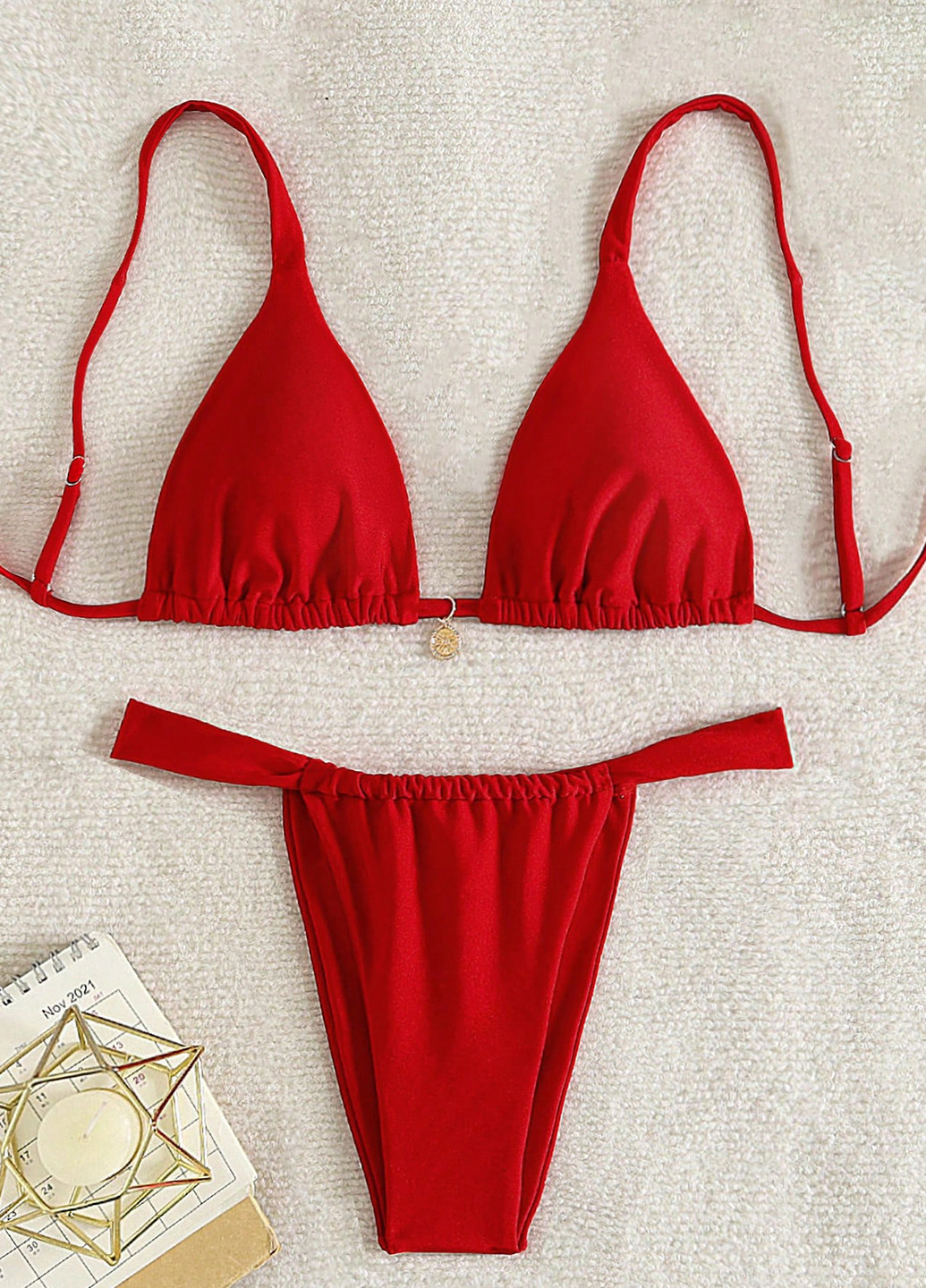 Красный летний купальник (лиф, трусики) раздельный SHEIN