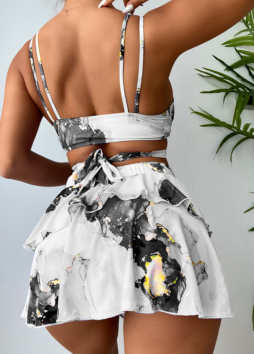 Білий літній комплект (купальник, спідниця) бікіні, роздільний SHEIN