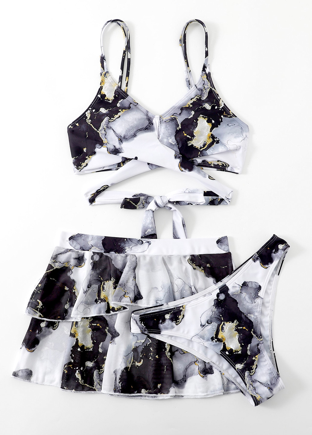 Білий літній комплект (купальник, спідниця) бікіні, роздільний SHEIN