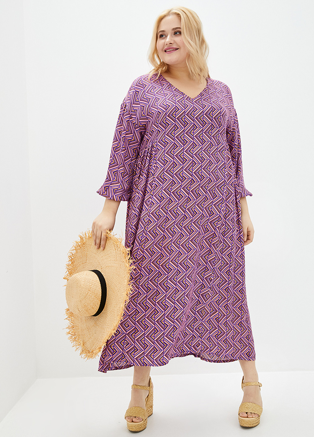 Фіолетова кежуал плаття, сукня а-силует Jhiva з геометричним візерунком