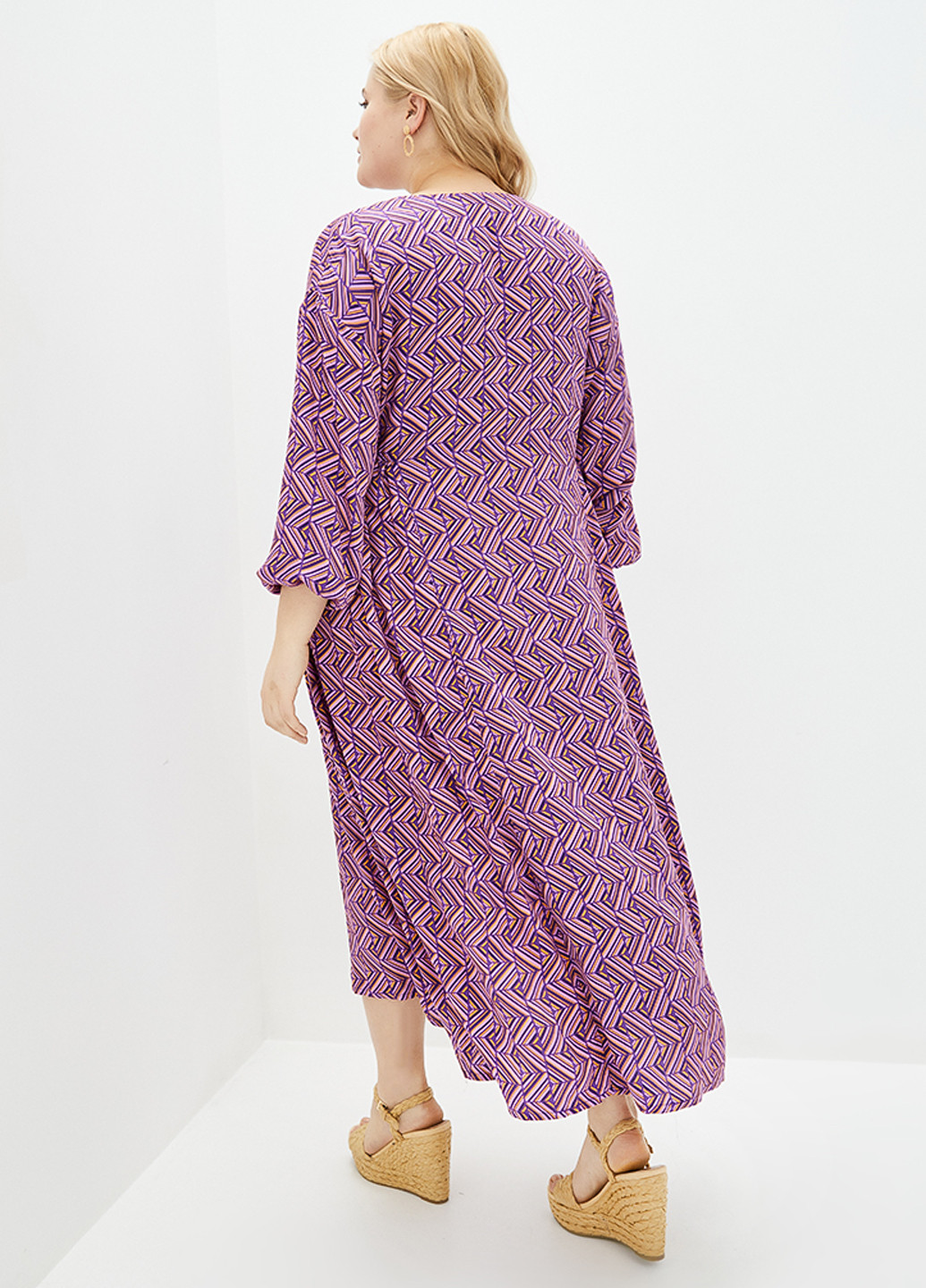 Фіолетова кежуал плаття, сукня а-силует Jhiva з геометричним візерунком