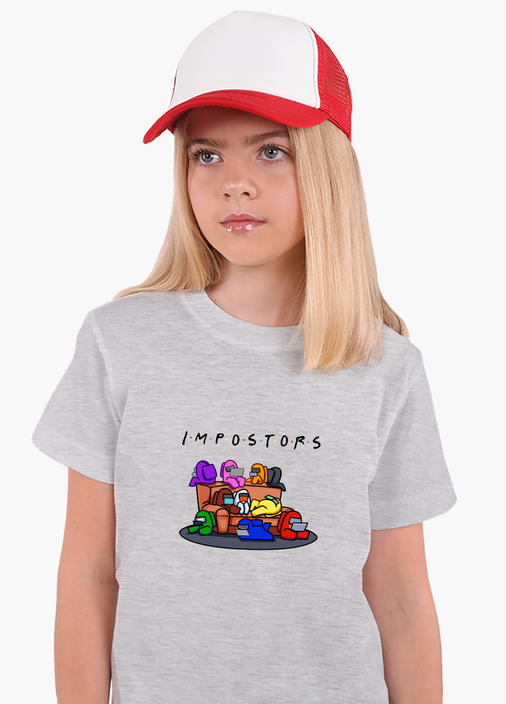 Светло-серая демисезонная футболка детская амонг ас друзья самозванцы (among us friends impostors)(9224-2427) MobiPrint