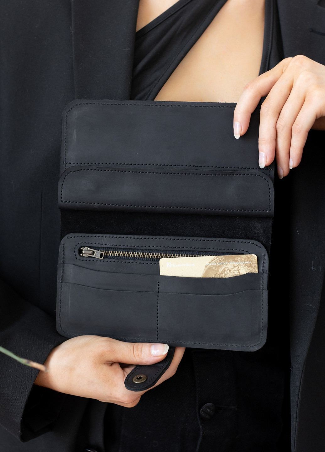 Стильне жіноче портмоне ручної роботи темно-сірого кольору з натуральної вінтажної шкіри Boorbon (253752036)