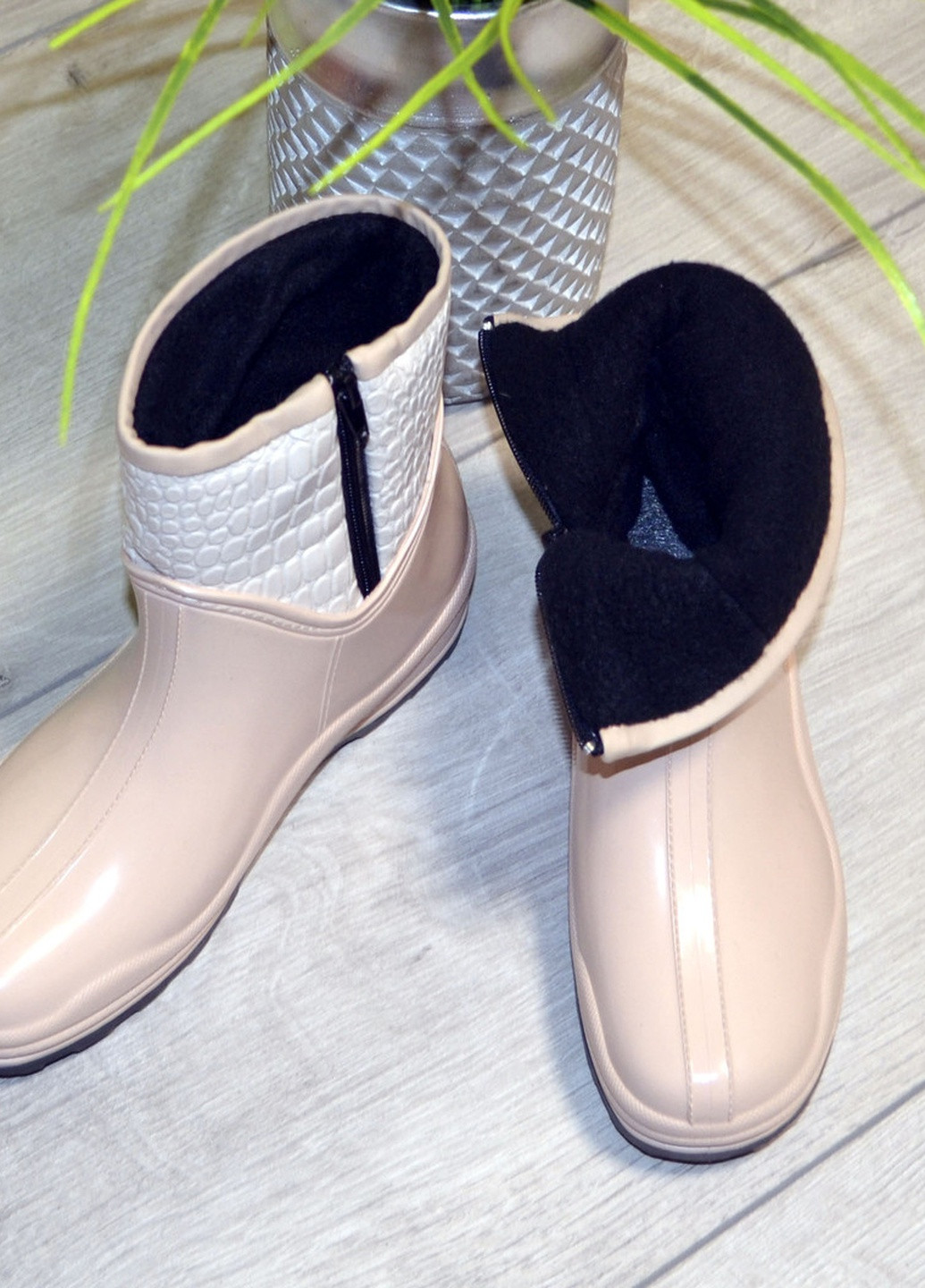 Черевики чоботи гумові непромокальні утеплені флісом по всій довжині бежеві жіночі W-Shoes (235895345)