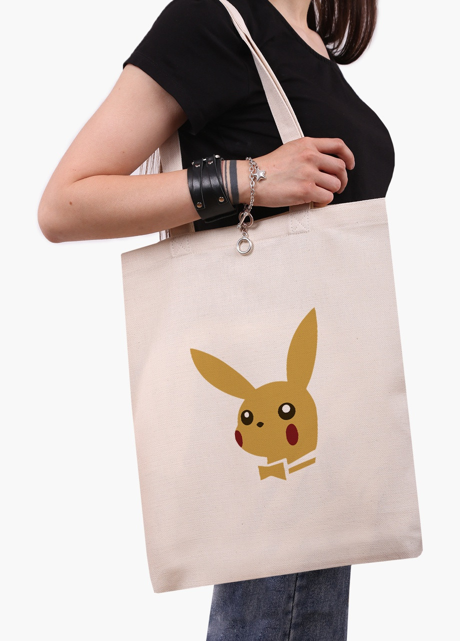 Эко сумка шоппер белая Пикачу (Pikachu) (9227-2076-WT) Еко сумка шоппер біла 41*35 см MobiPrint (215977507)