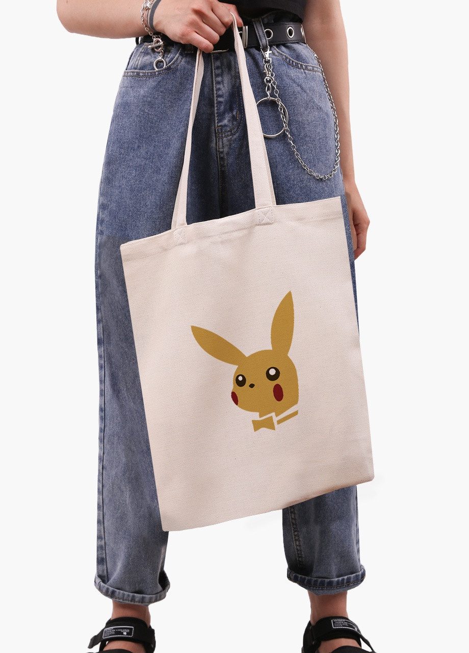 Эко сумка шоппер белая Пикачу (Pikachu) (9227-2076-WT) Еко сумка шоппер біла 41*35 см MobiPrint (215977507)