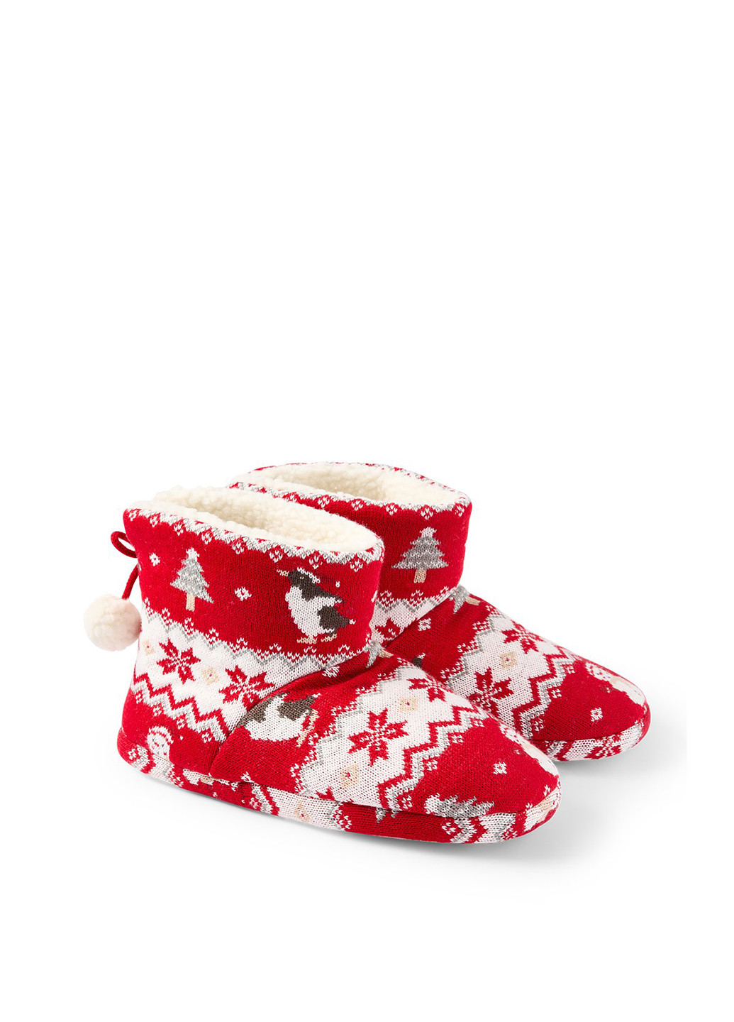 Красные тапочки C&A с помпонами