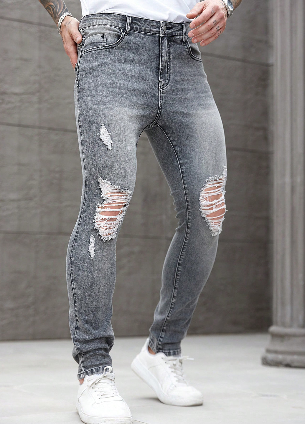 Светло-серые демисезонные скинни джинсы SHEIN