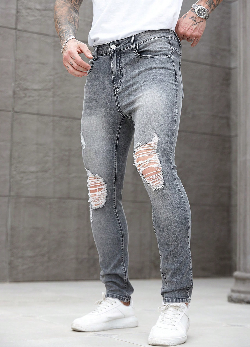 Светло-серые демисезонные скинни джинсы SHEIN