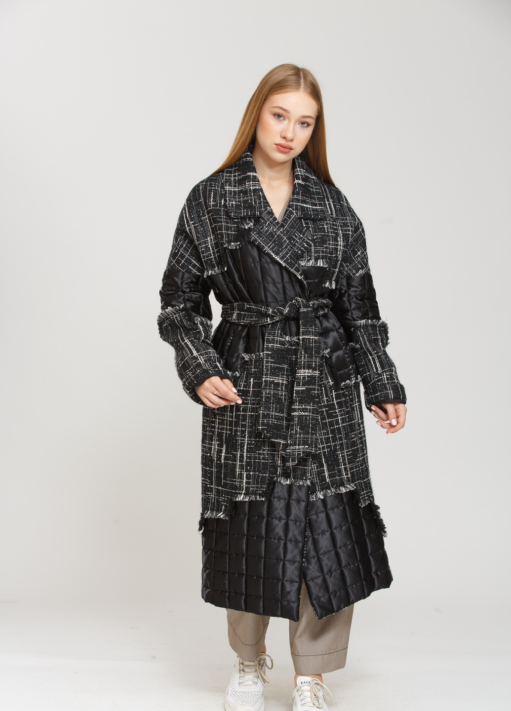 Черно-белое демисезонное Пальто (Quarante) Черный + Белый Donna Bacconi
