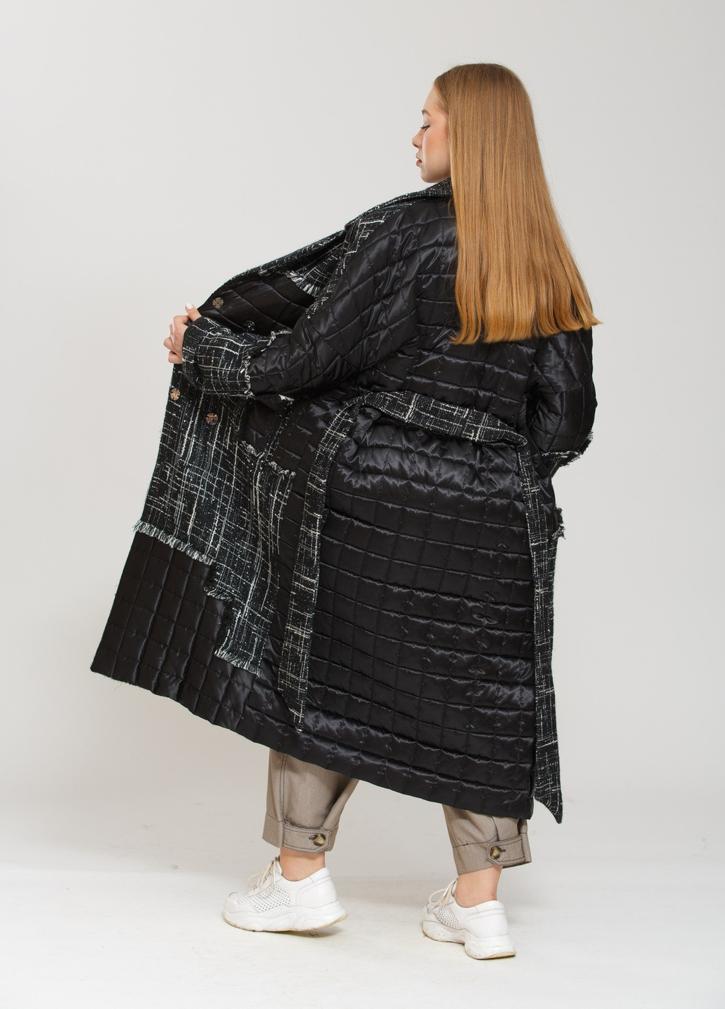 Черно-белое демисезонное Пальто (Quarante) Черный + Белый Donna Bacconi