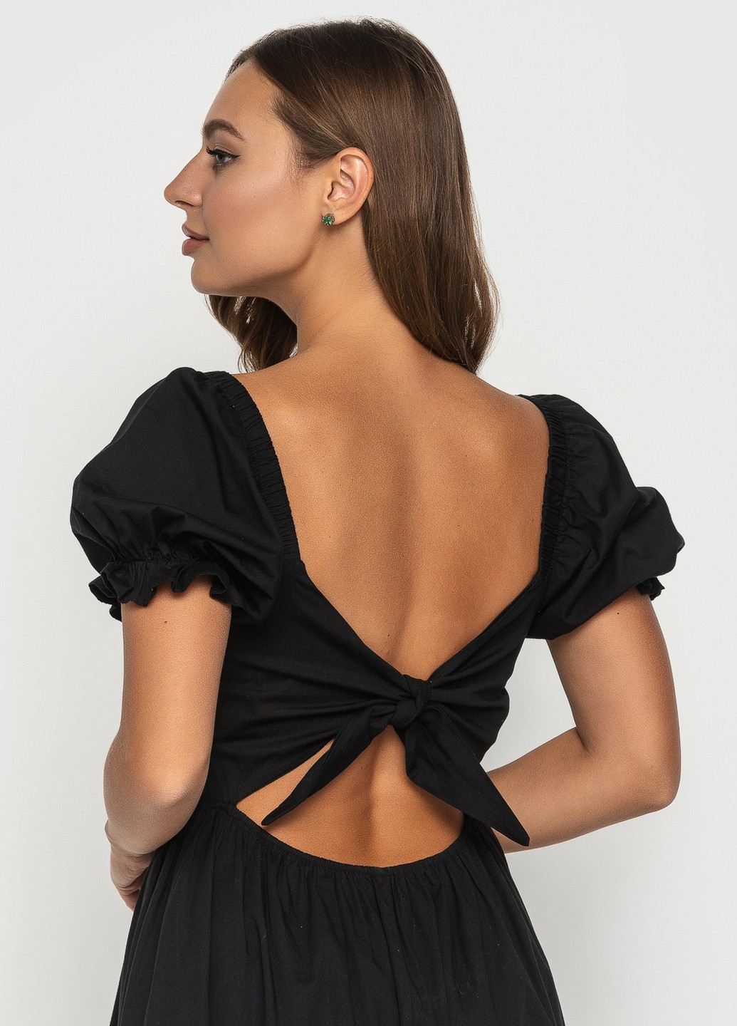 Чорна кежуал платье з відкритою спиною з спідницею-сонце, дзвін, кльош BeART однотонна