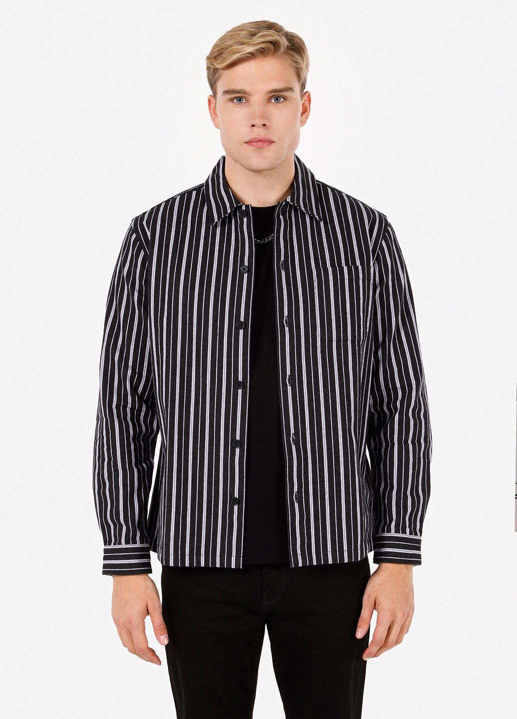 Черная кэжуал рубашка в полоску Colin's