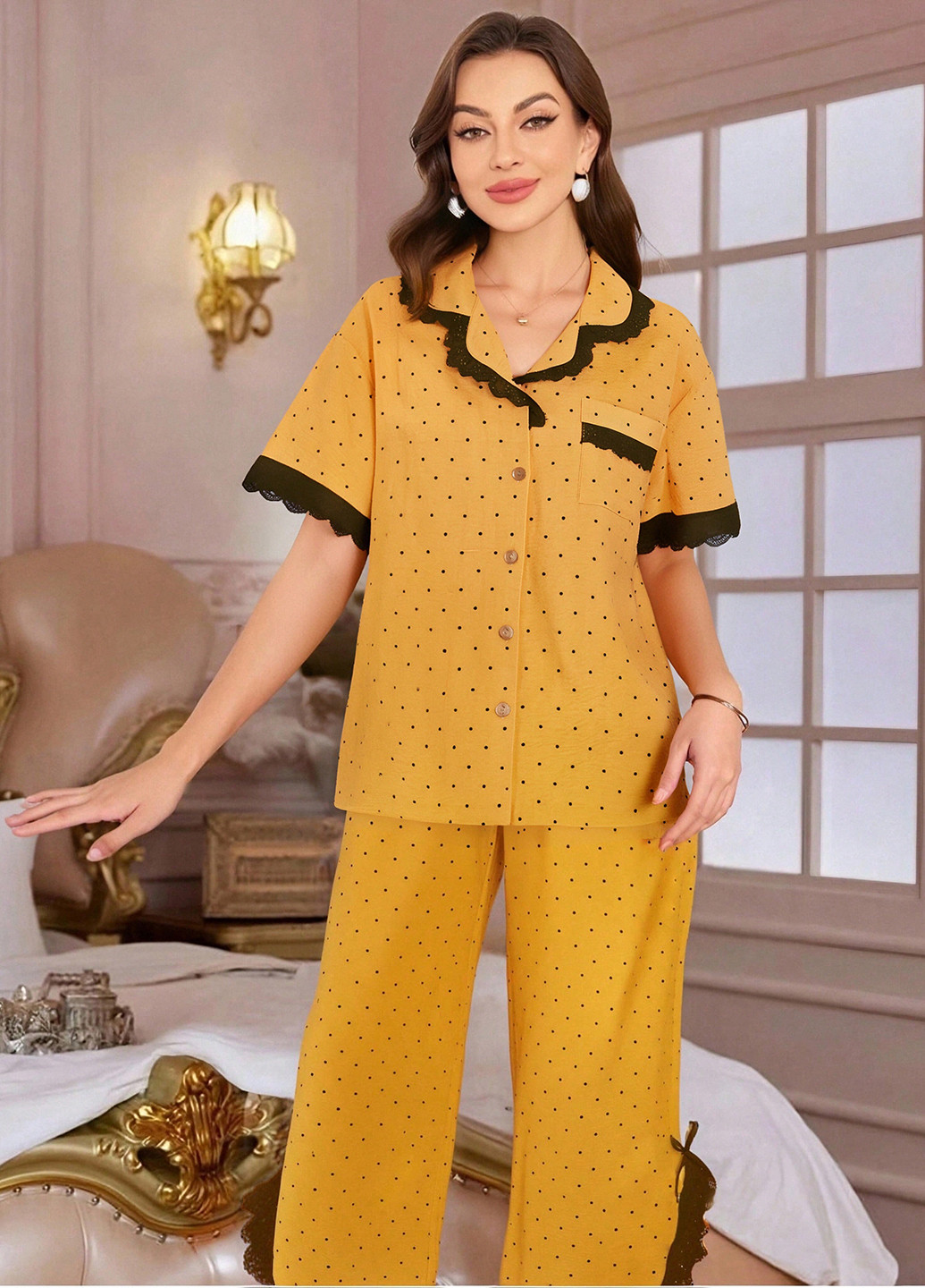 Желтая всесезон пижама (кофта, брюки) кофта + брюки SHEIN