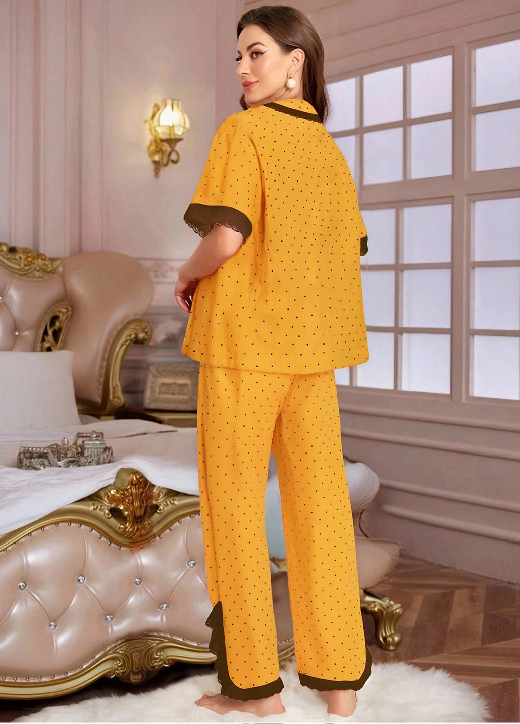 Желтая всесезон пижама (кофта, брюки) кофта + брюки SHEIN