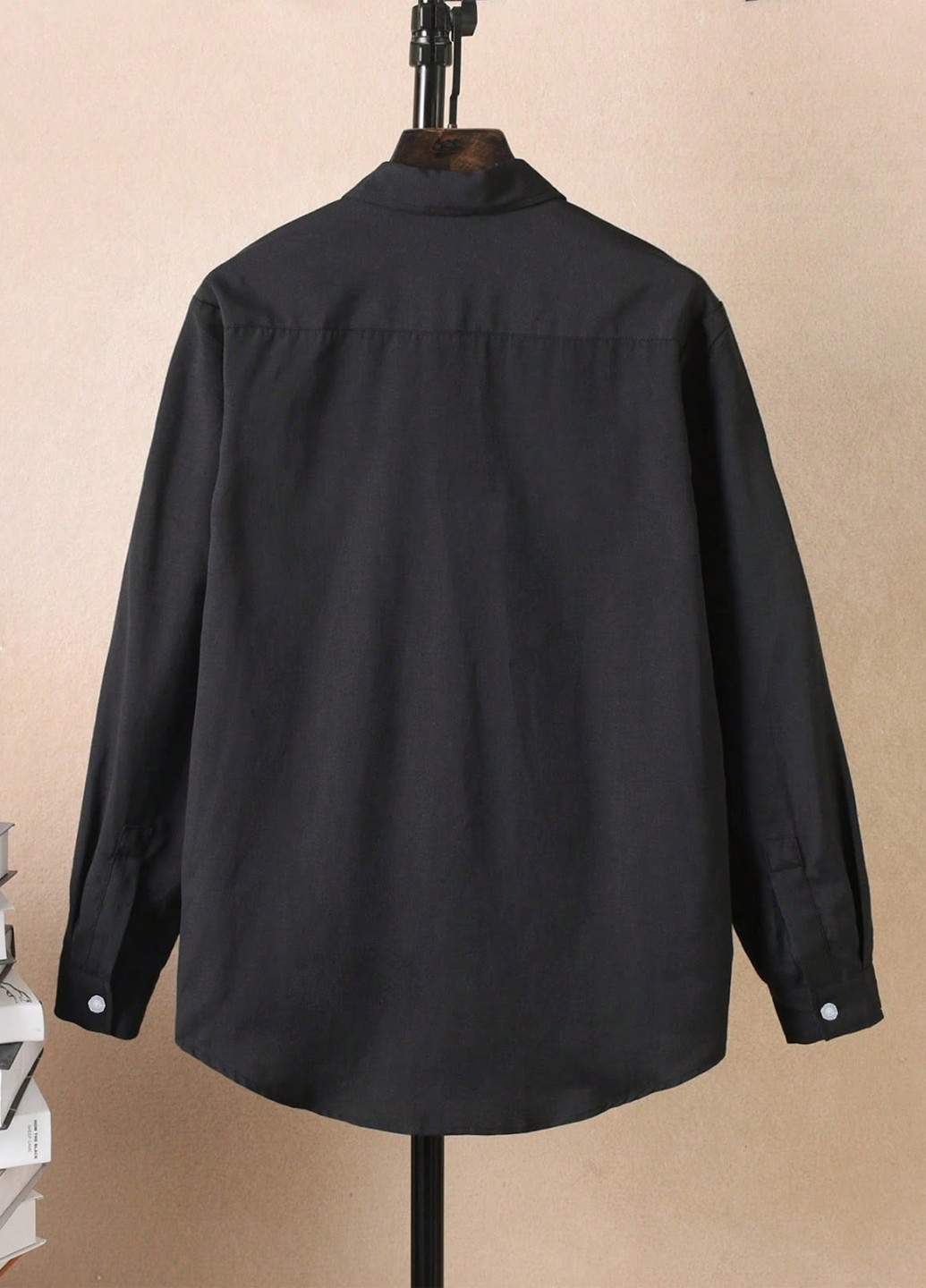 Черная кэжуал, классическая рубашка однотонная SHEIN