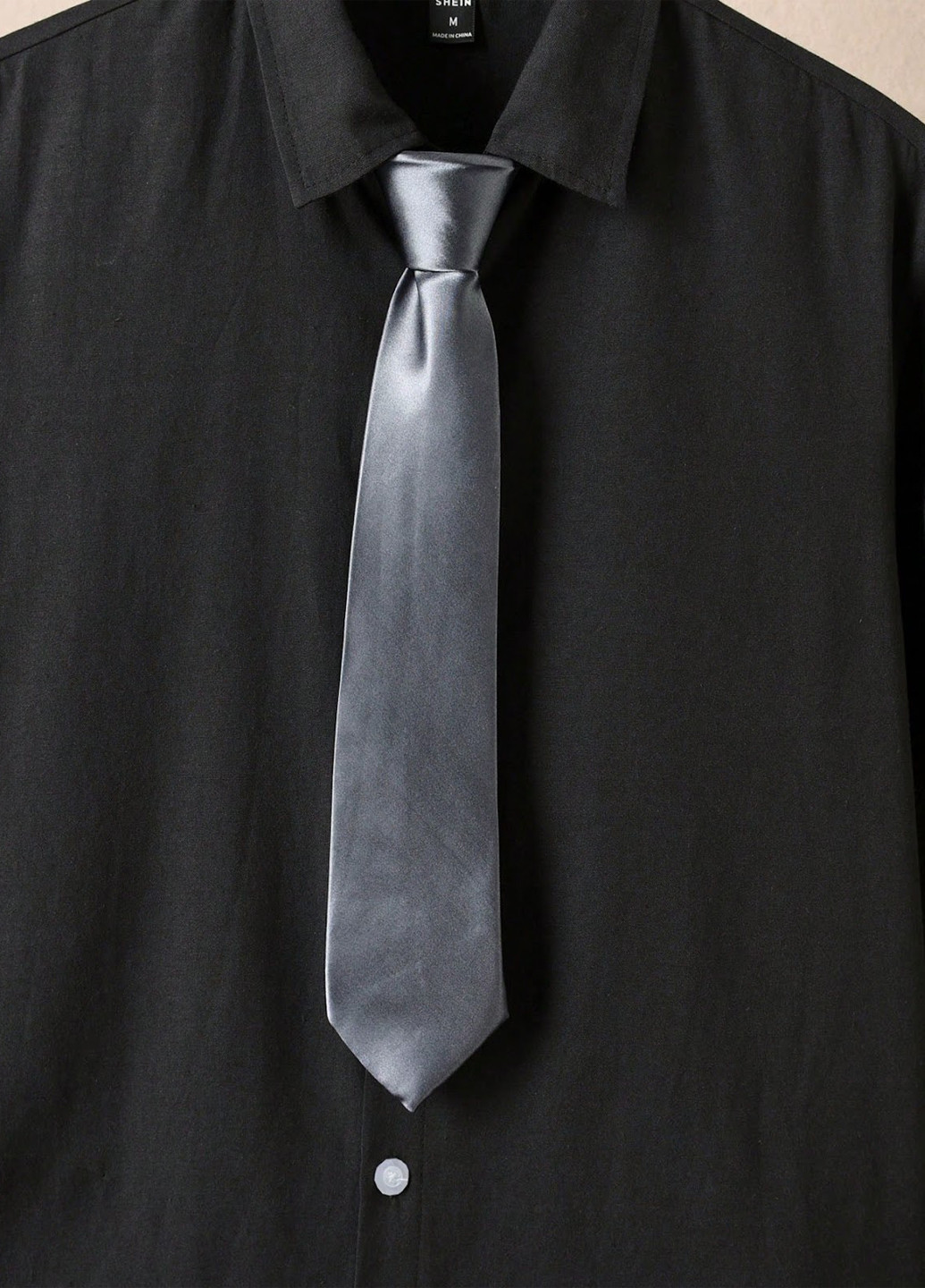 Черная кэжуал, классическая рубашка однотонная SHEIN