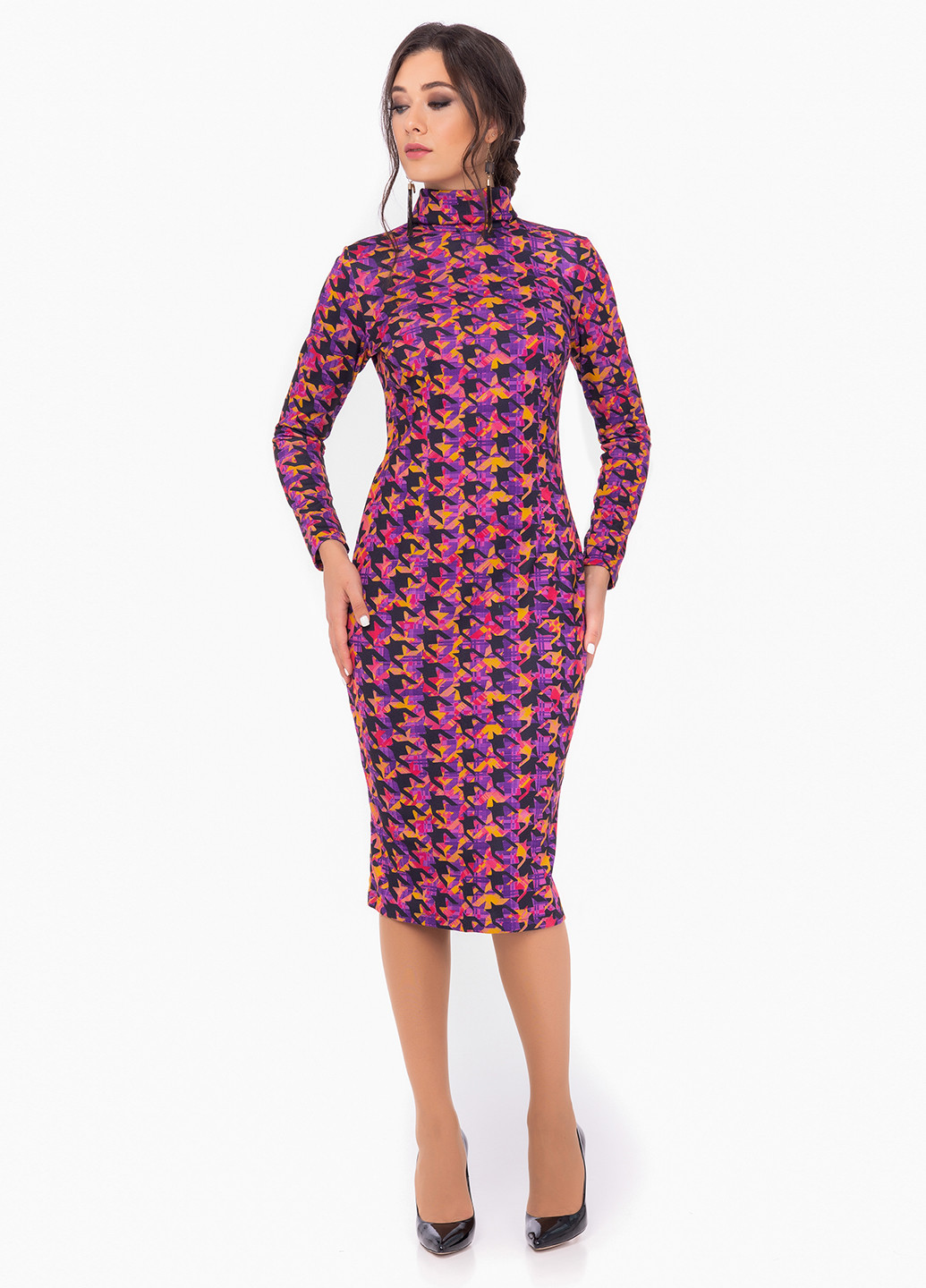Фиолетовое кэжуал платье футляр Iren Klairie с узором пье-де-пуль «гусиная лапка»