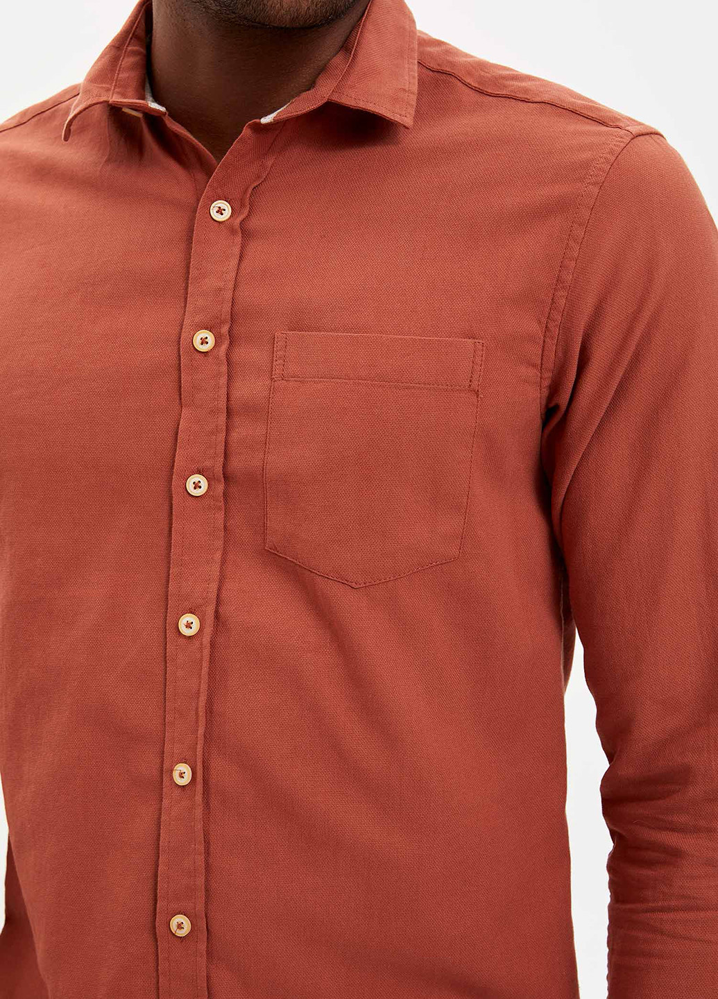 Светло-бордовая кэжуал рубашка однотонная DeFacto с длинным рукавом