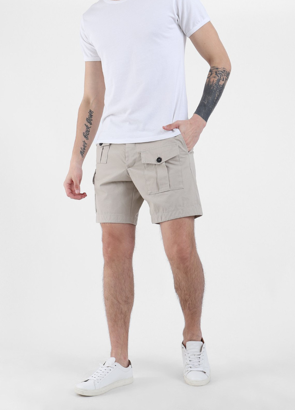 Бежевые хлопковые шорты с накладными карманами Dsquared2 (251250440)