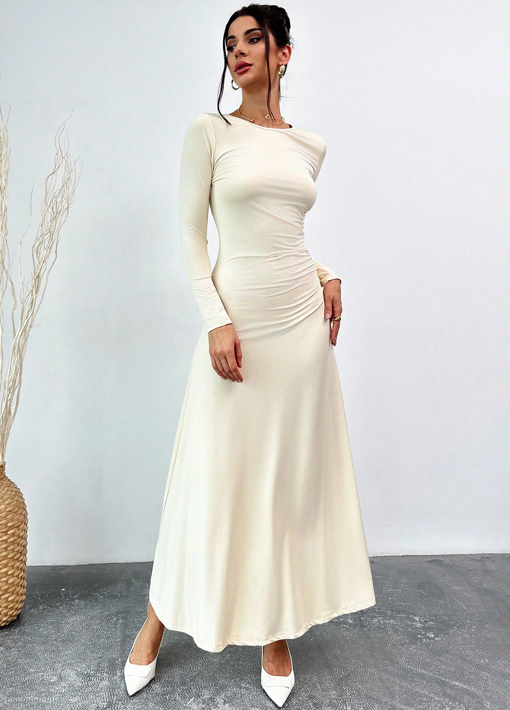 Кремова вечірня сукня а-силует SHEIN однотонна