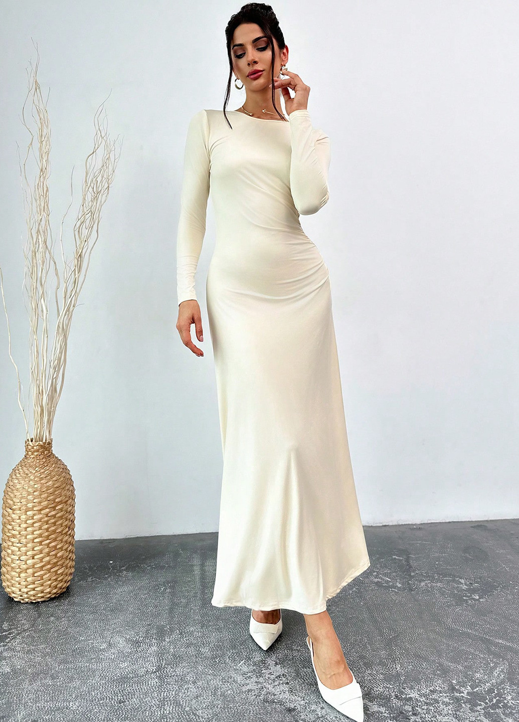 Кремова вечірня сукня а-силует SHEIN однотонна