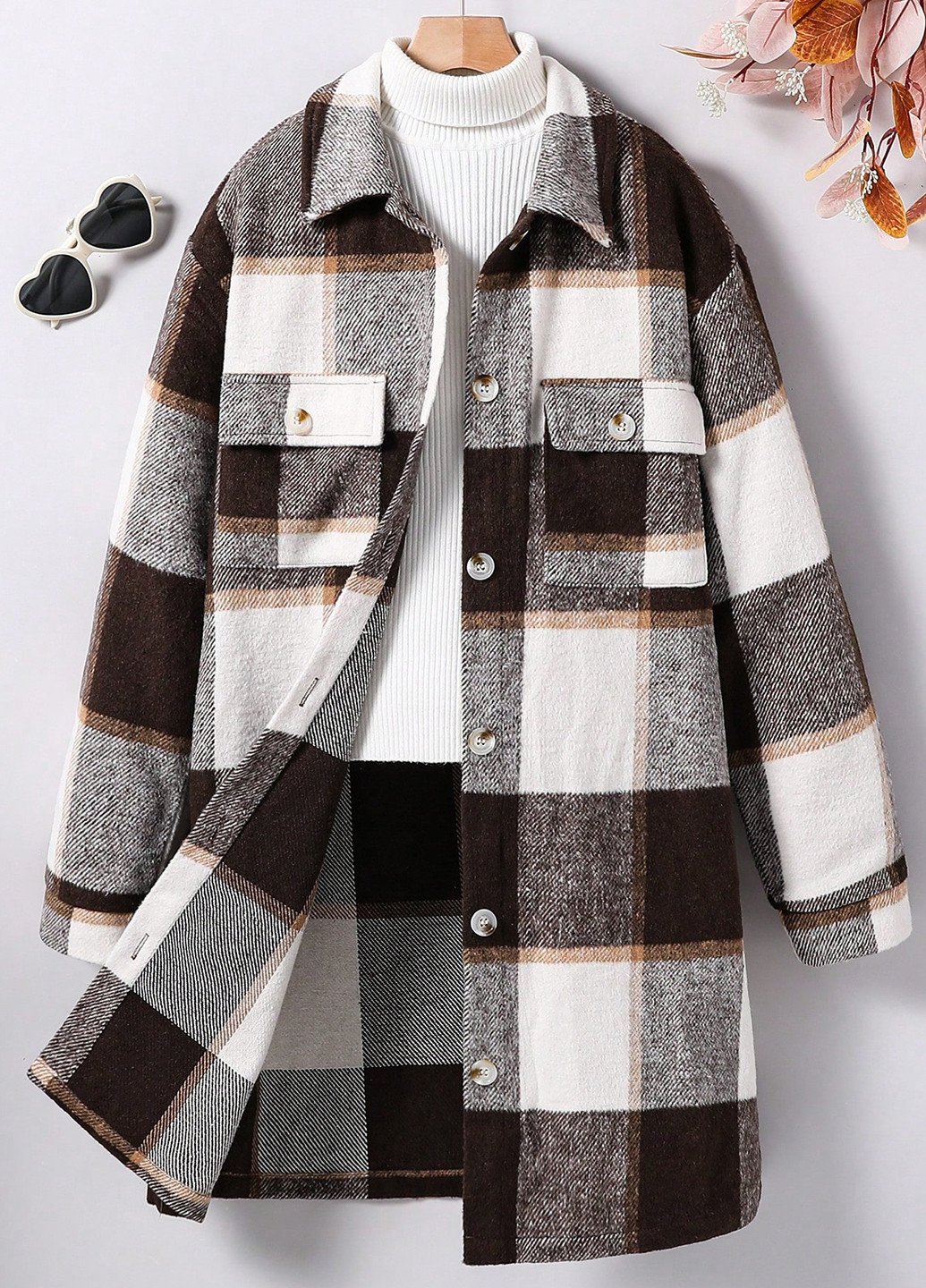 Комбіноване демісезонне Пальто пальто-сорочка SHEIN