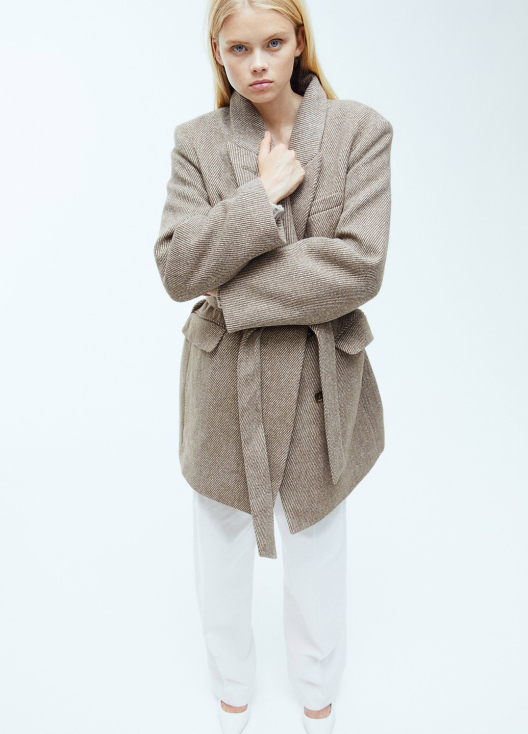 Бежевое демисезонное Пальто двубортное H&M