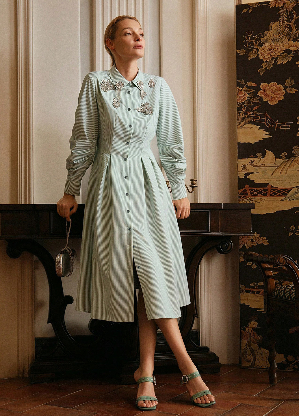 М'ятна святковий, ділова, кежуал сукня сукня-сорочка SHEIN в смужку