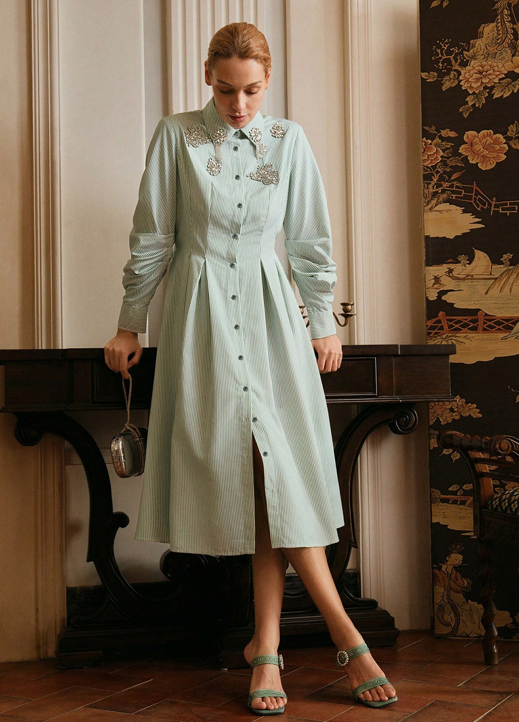 М'ятна святковий, ділова, кежуал сукня сукня-сорочка SHEIN в смужку