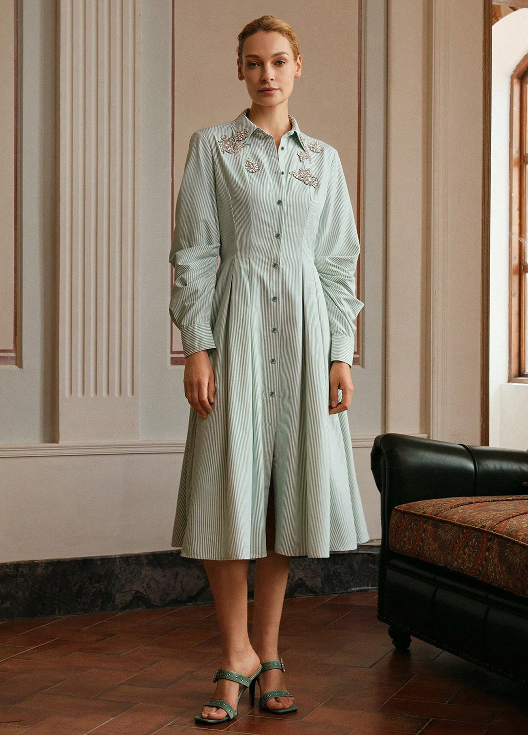 М'ятна святковий, ділова, кежуал сукня сукня-сорочка SHEIN в смужку