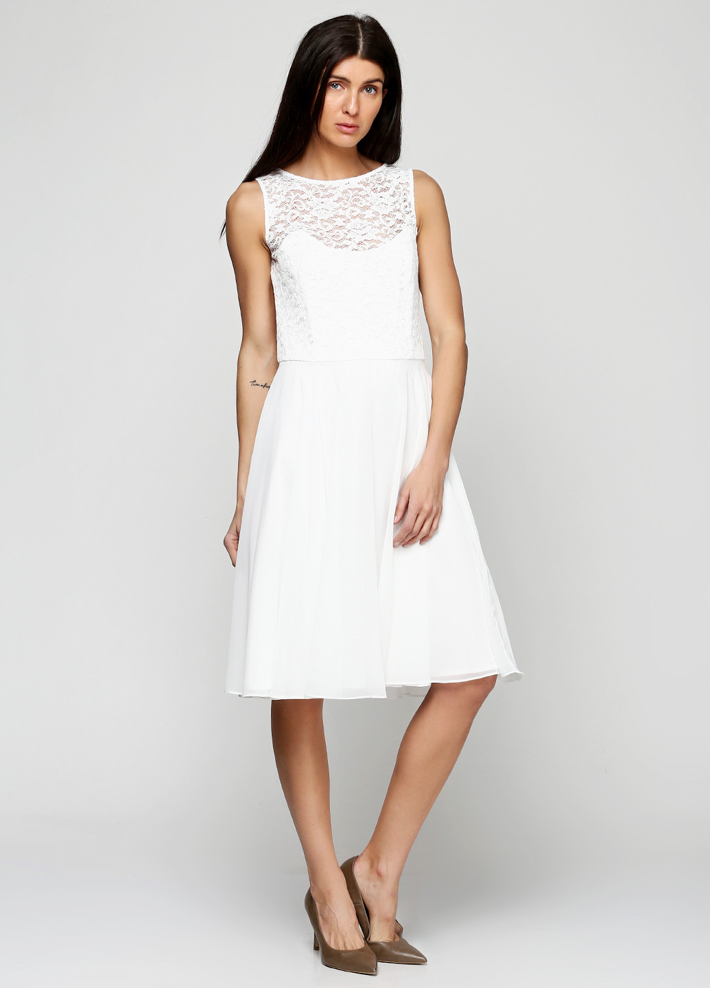 Білий вечірня плаття, сукня Swing однотонна