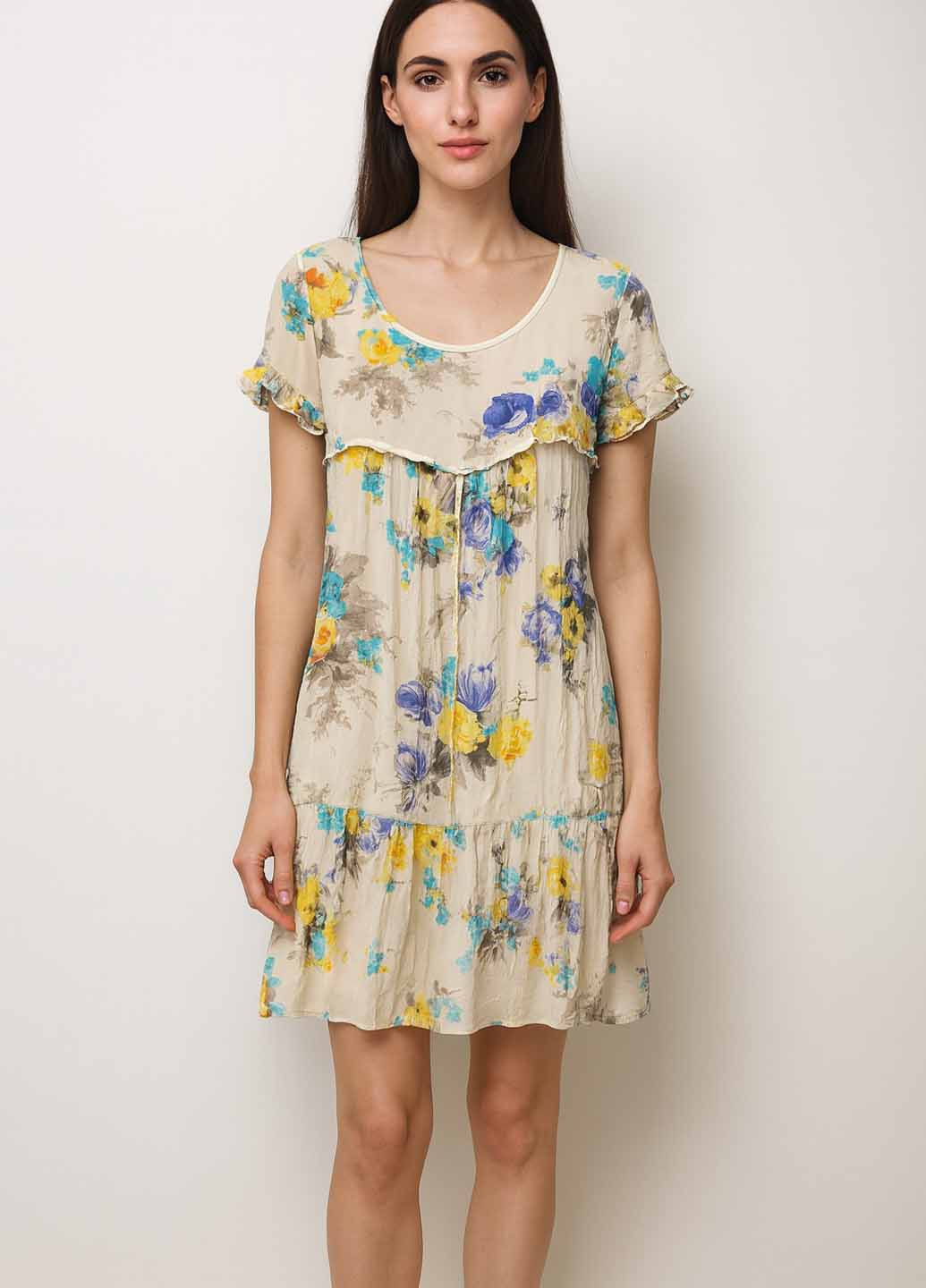 Молочна кежуал сукня а-силует Sassofono з квітковим принтом