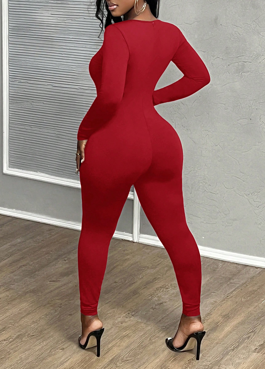 Комбинезон SHEIN комбинезон-брюки однотонный вишнёвый вечерний полиэстер, трикотаж