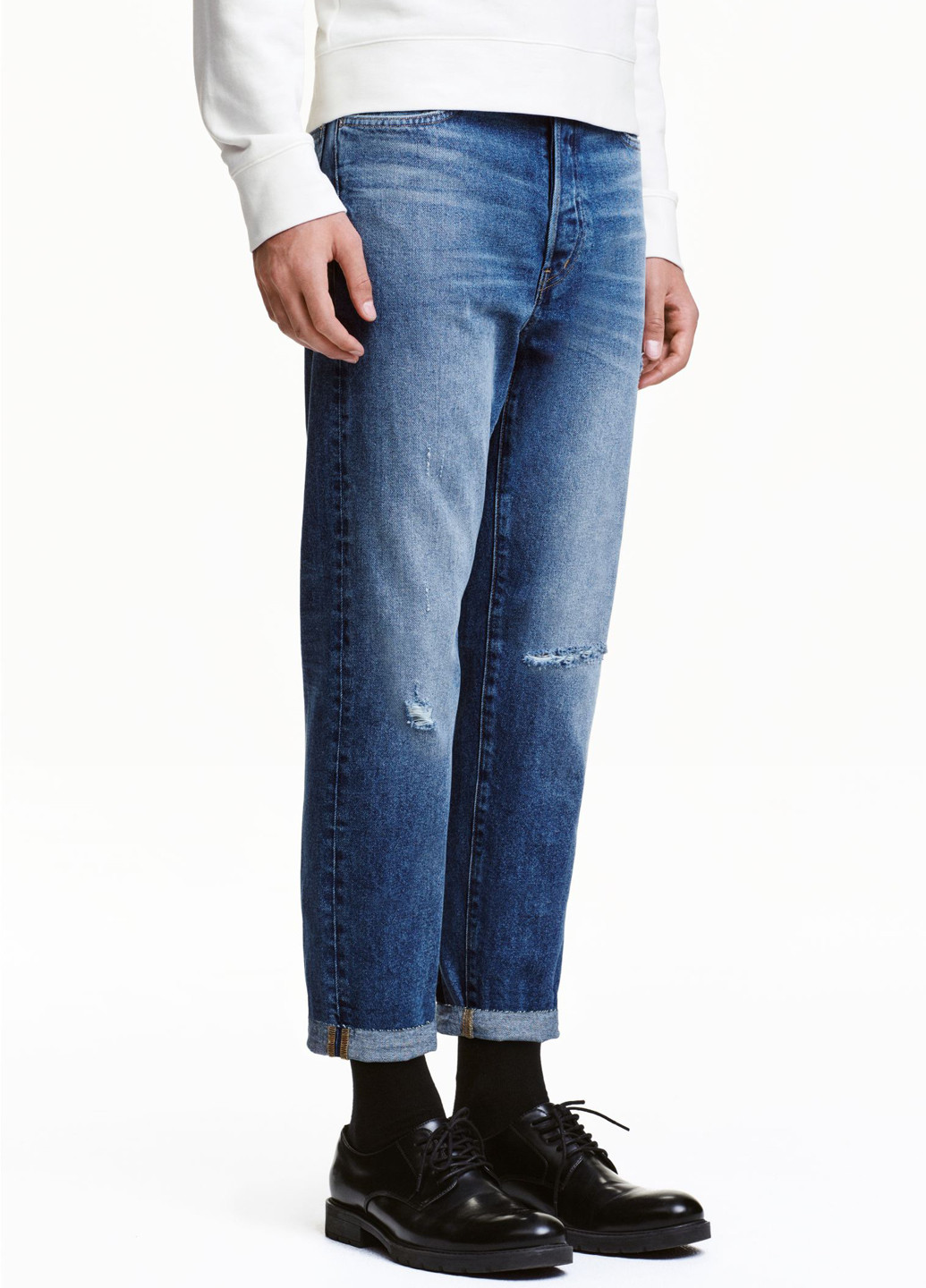 Синие демисезонные укороченные, зауженные джинсы H&M