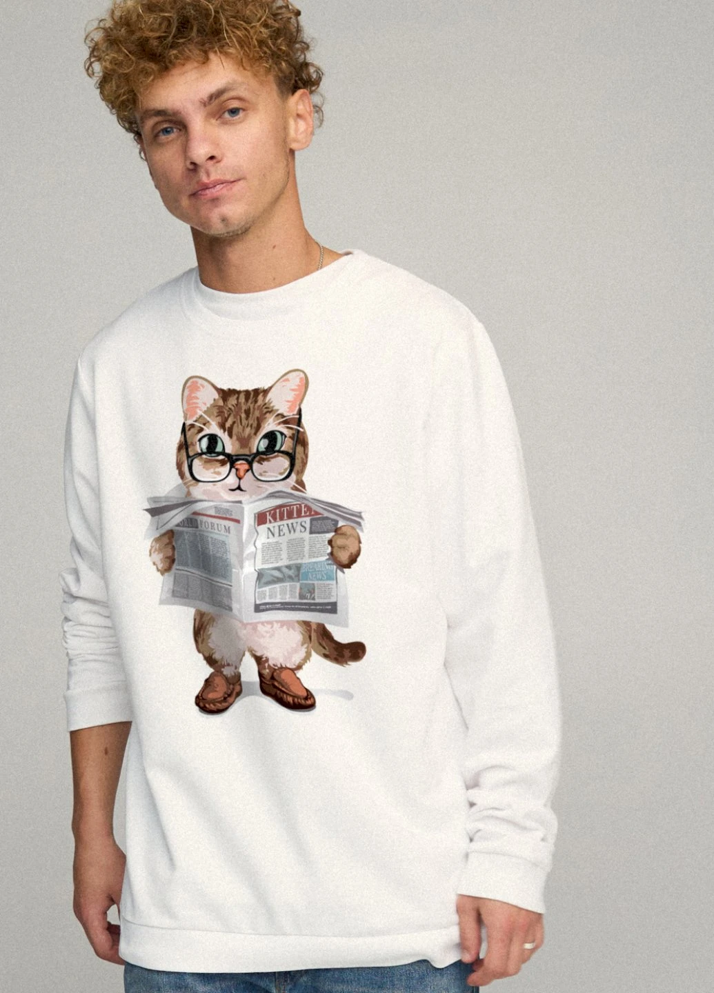 Білий світшот чоловічий oversize /no flis/ YAPPI малюнок (251791434)