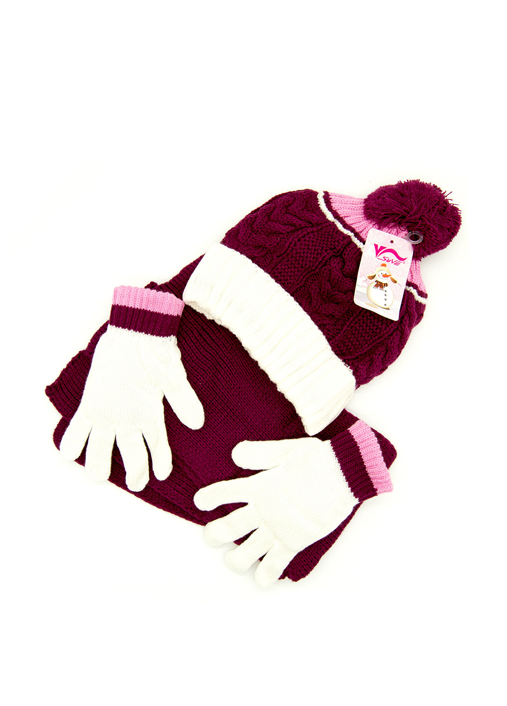 Бордовый зимний комплект (шапка, шарф, перчатки) Suve