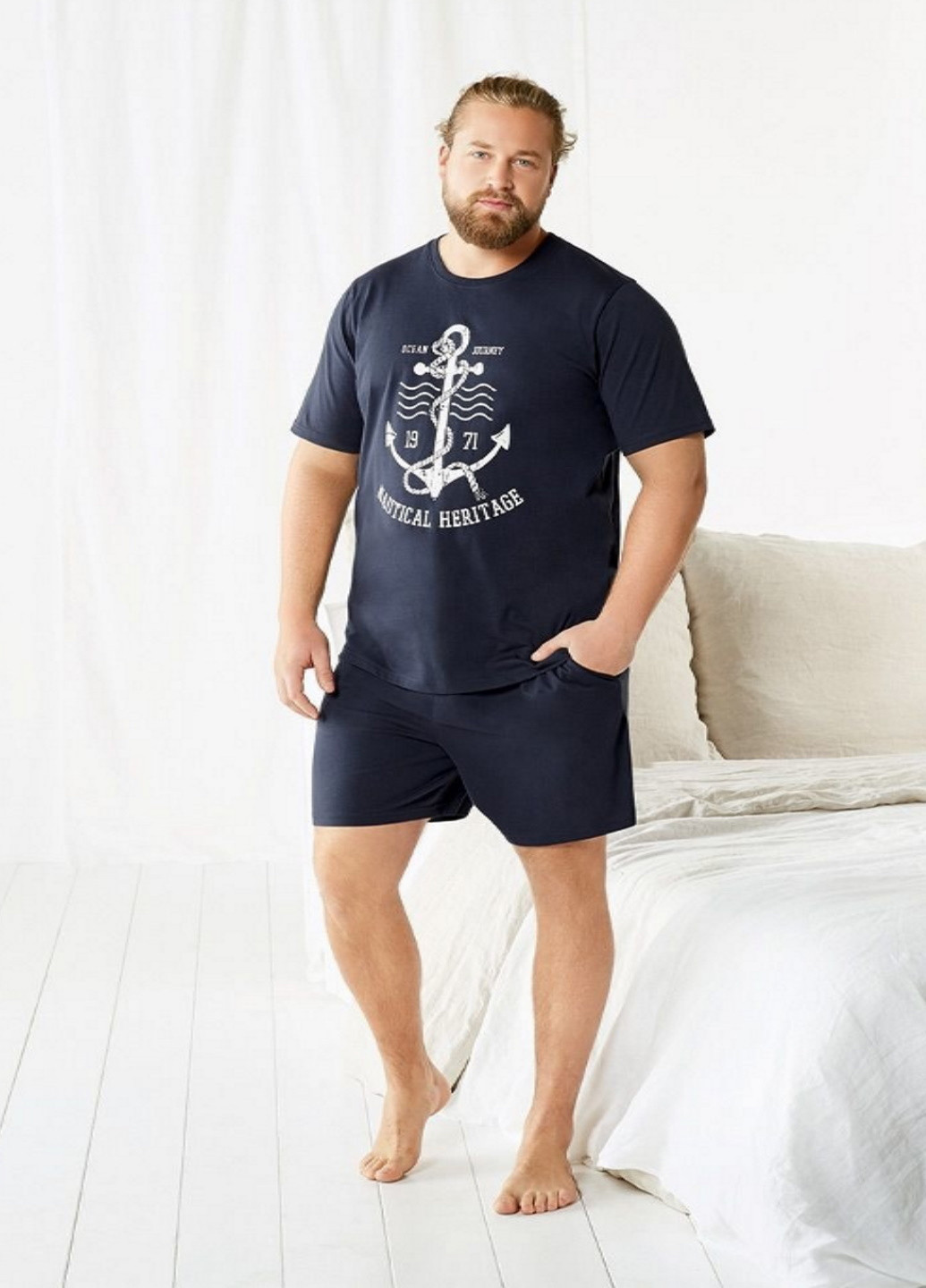 Пижама (футболка, шорты) Livergy футболка + шорты рисунок тёмно-синяя домашняя трикотаж, хлопок