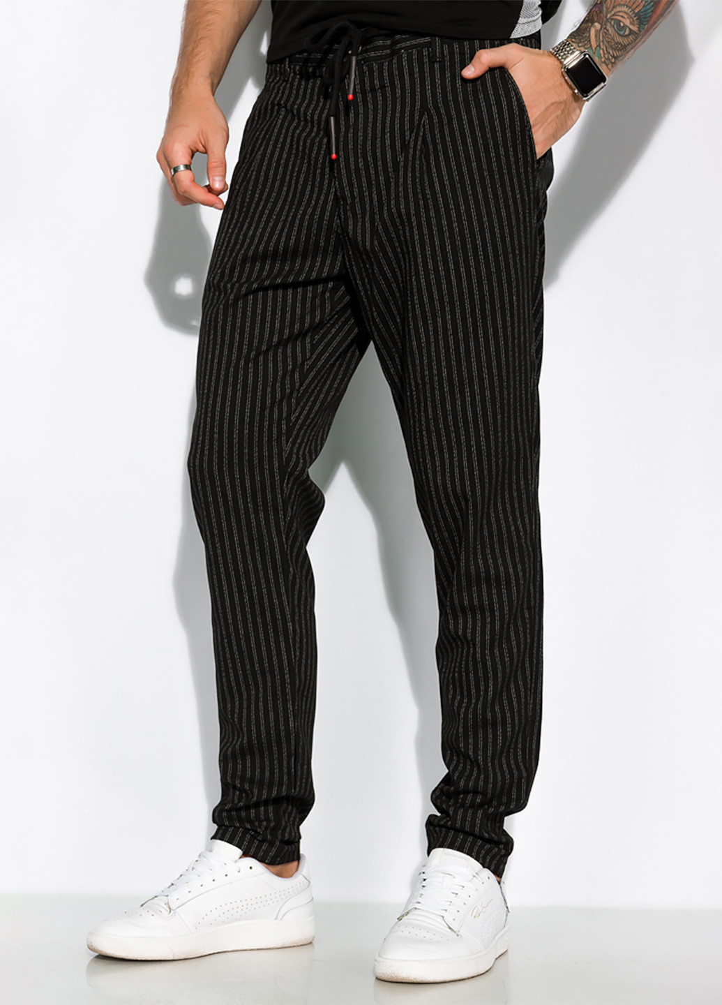 Черные кэжуал демисезонные зауженные брюки Time of Style